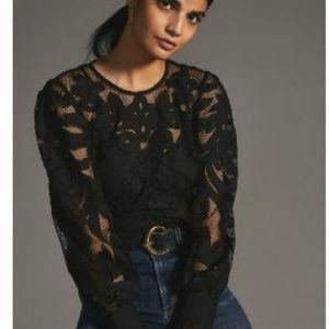 Anthropologie Lace Detail Blouse! Black xxs